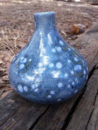 Vintage Art Pottery Bud Vase Blue & White Speckled Hand Crafted Signed Cbp