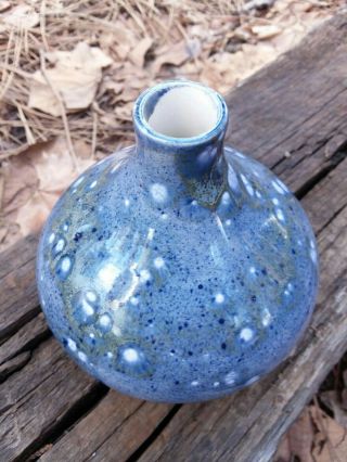 Vintage Art Pottery Bud Vase Blue & White Speckled Hand Crafted Signed CBP 2