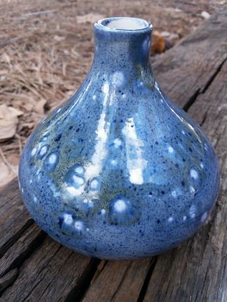 Vintage Art Pottery Bud Vase Blue & White Speckled Hand Crafted Signed CBP 3