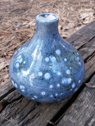 Vintage Art Pottery Bud Vase Blue & White Speckled Hand Crafted Signed CBP 4