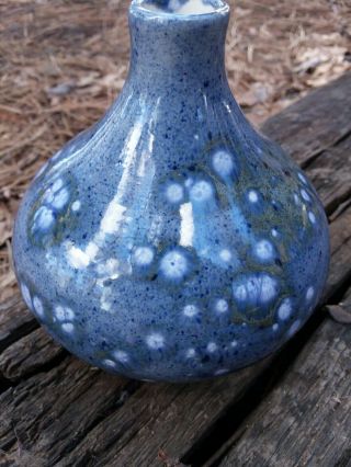 Vintage Art Pottery Bud Vase Blue & White Speckled Hand Crafted Signed CBP 5