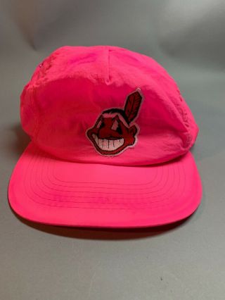 Vintage Cleveland Indians Chief Wahoo Neon Pink Snapback Hat Payday Promo Cap