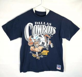 Vintage 80s Dallas Cowboys Jack Davis Cartoon 99 Blue Nfl T - Shirt Men’s Size L