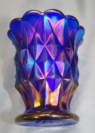 Imperial Glass Blue Carnival Glass Toothpick Holder Diamond Vtg
