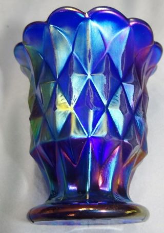 Imperial Glass Blue Carnival Glass Toothpick Holder Diamond Vtg 2