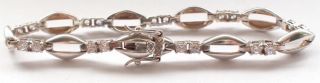 Vintage 925 Sterling Silver Bracelet Clear Stone Links Chain Retro Cz Bangle