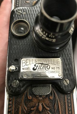 Antique B&H Filmo 75 movie camera 16mm film with tooled leather w/ case 9