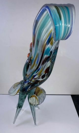 Vintage Murano Art Glass Rooster Statue/Figurine 11”H Hand Blown Multicolored 3