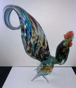 Vintage Murano Art Glass Rooster Statue/Figurine 11”H Hand Blown Multicolored 4
