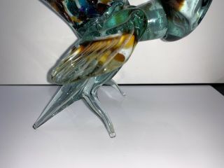 Vintage Murano Art Glass Rooster Statue/Figurine 11”H Hand Blown Multicolored 6
