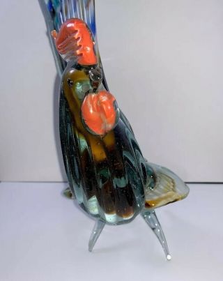 Vintage Murano Art Glass Rooster Statue/Figurine 11”H Hand Blown Multicolored 7