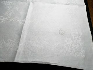 Set Of 12 Vintage White Cotton Damask Scroll & Floral Dinner Napkins Monogram K
