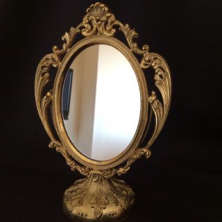 Vintage Small Art Nouveau Brass Table Mirror Flair 5th Ave.  Italy