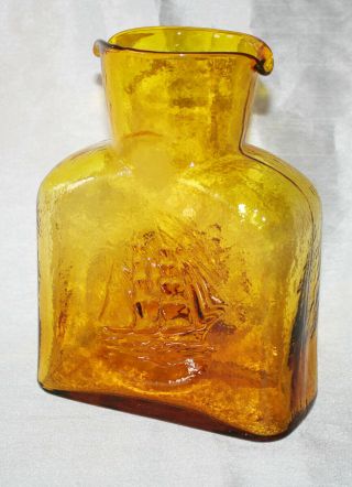 Vintage Kanawha Glass Double Spout Water Pitcher Yellow Sailboat