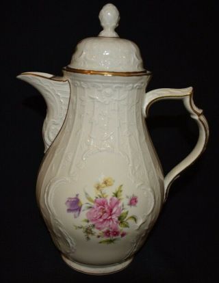 Rare Vintage Rosenthal Ivory Sanssouci Germany Gold Trim Flower Coffee Pot