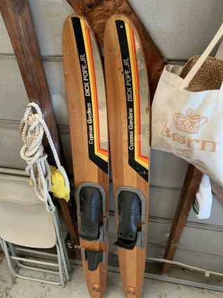 Vintage Wood Cypress Garden Water Skis Dick Pope Jr 68” Long