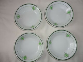 4 Vtg Grindley Hotelware Restaurant Ware Fruit Dishes Green - White Art Deco