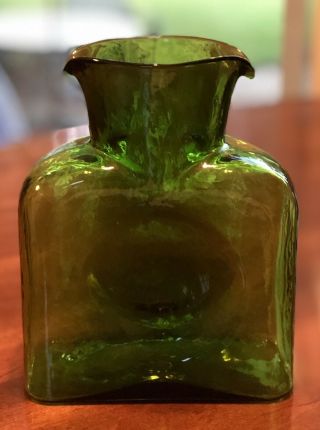 Vintage Blenko Green Double Spout Water Bottle