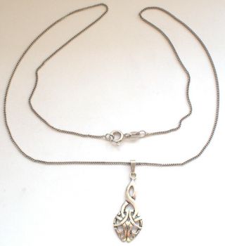925 Sterling Silver Necklace Celtic Irish Design Pendant 46cm Vintage Retro 3