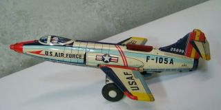 Vintage Tin Toy Friction U.  S.  A.  F.  F - 105a Plane Haruna Japan