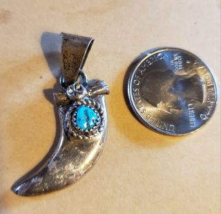 Rare Vintage Native American Sterling Silver Turquoise Bear Claw Pendant