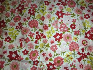 2 Pr (4 Panels) Vtg Red Pink Floral Pinch Pleat Cotton Curtains 21.  5 " X 28 "