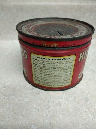 Vintage Hills Brothers Coffee Tin - Rare 1/2 lb - Red Can Brand,  Copyright 1939 4