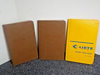 3 Vintage Lietz Field Books 8151 - 00,  Engineers 8151 - 30,  Transit 8152 - 00 Blank