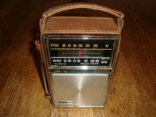 Great Ge P977b Portable Am/fm Radio Two - Way Leather Case Vintage