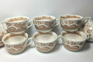 Vintage Furnivals Brown Quail 1913 England Ironstone Set Of Cups Quanity 8