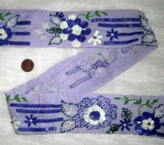 Vintage Antique Border Sari Trim Lace Rare Old 2 Ft Q1723 Beads Sequins Abhpf