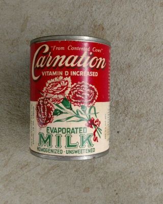Vintage 1950 - 60 Carnation Evaporated Milk Tin Can - Paper Label - Milwaukee,  Wi