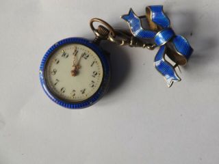 A Vintage Silver - 925 - Enamelled Cased Fob Watch With Bow