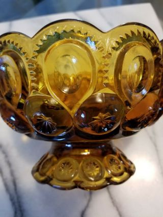 2 Vintage Moon and Stars Amber Gold Glass Covered Pedestal Candy Dish L.  E Smith 8