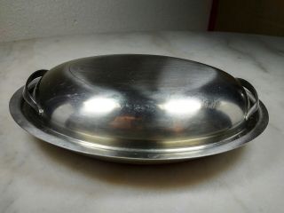 Vintage Oneida 18/8 Stainless Steel Oval Serving Dish W/ Handles & Cover 10 " X7.  5