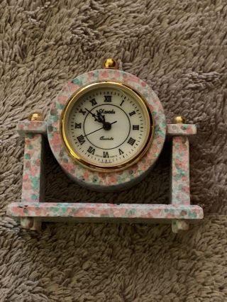 Miniature Xanadu Quartz White W/ Black Speckle Antique Mantle Vintage Clock Euc