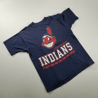 Vintage 90s Cleveland Indians 1995 Mlb Graphic T Shirt Xl Usa Chief Wahoo Navy