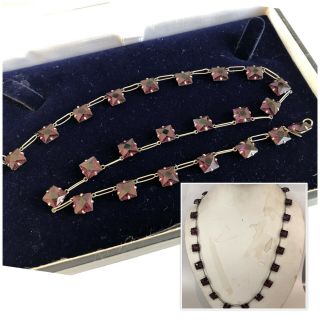 Vintage Art Deco Jewellery Silver Amethyst Glass Bezel Set Choker Necklace