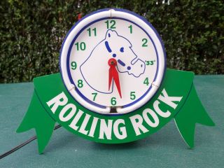 Vintage 1997 Rolling Rock Neon Clock Sign