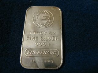 Vintage Engelhard 1 Oz.  999,  Fine Silver Bar - Wide E Commercial Fl 87884 " Rare "