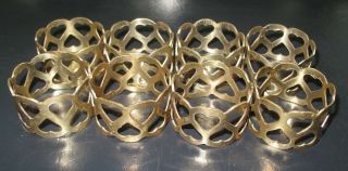 Vintage Set Of 8 Brass Heat Cut Out Napkin Ring Holders