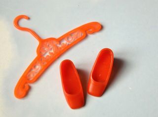 Vintage Barbie Shoes Orange Square - Toe Pumps With Logo Hanger
