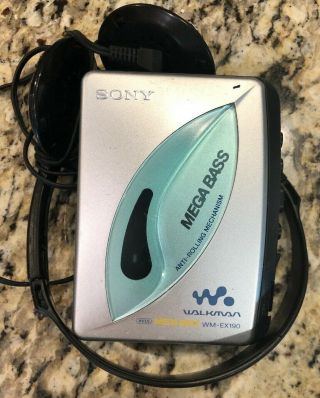 Sony Wm - Ex190 Walkman Cassette Player Mega Bass W/ Vintage Sony Headphones