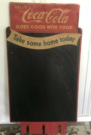 Vtg 1950 Coca Cola Chalk Board Cardboard Sign Coke Goes Good With Food Rare