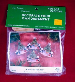 Merri Mac Ornament Kit Tree Panda Bear Reindeer Makes 4 Nos Vintage