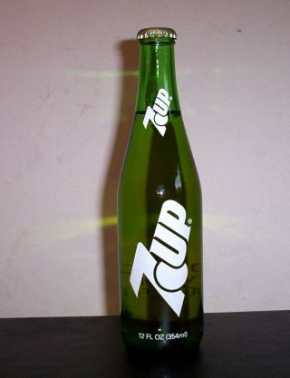 Vintage 12 Oz Green 7 Up Glass Bottle All White Lettering