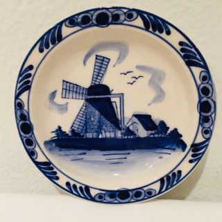 Vintage Delft Blue Hand Painted Windmill Plate 5 "
