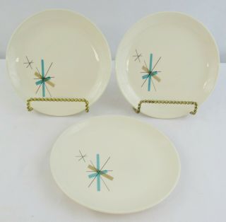 Set Of 3 Vintage North Star Salem China Retro Atomic Starburst Dessert Plates 6 "