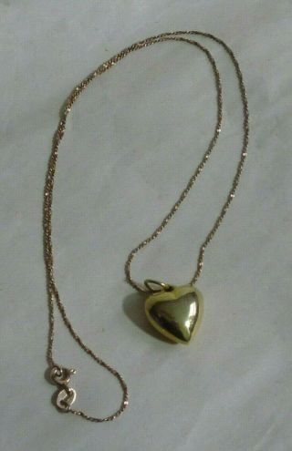 Vtg Danecraft Sterling Silver Puffed Heart Pendant Necklace Gold Wash 925 Italy