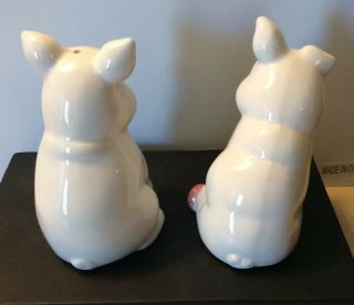 Set of (2) Vintage Ceramic Painted Porcelain Sitting Pigs Salt & Pepper Shakers 3